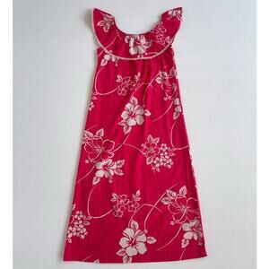 Vtg 70s Made In Hawaii Red Tropical Floral Ruffle Maxi MuuMuu Dress / S/M Retro